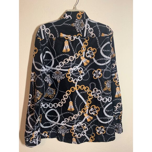 Silver Stone Button Down Dress Shirt Chain Print Business Casual Black Size XL - Picture 2 of 5